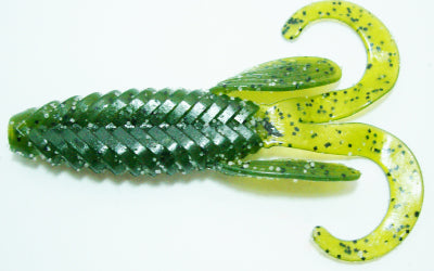 Venom Lures, 4 Smallmouth Grubs, Chartreuse Glitter 1 Pack With 10 Lures  #4215