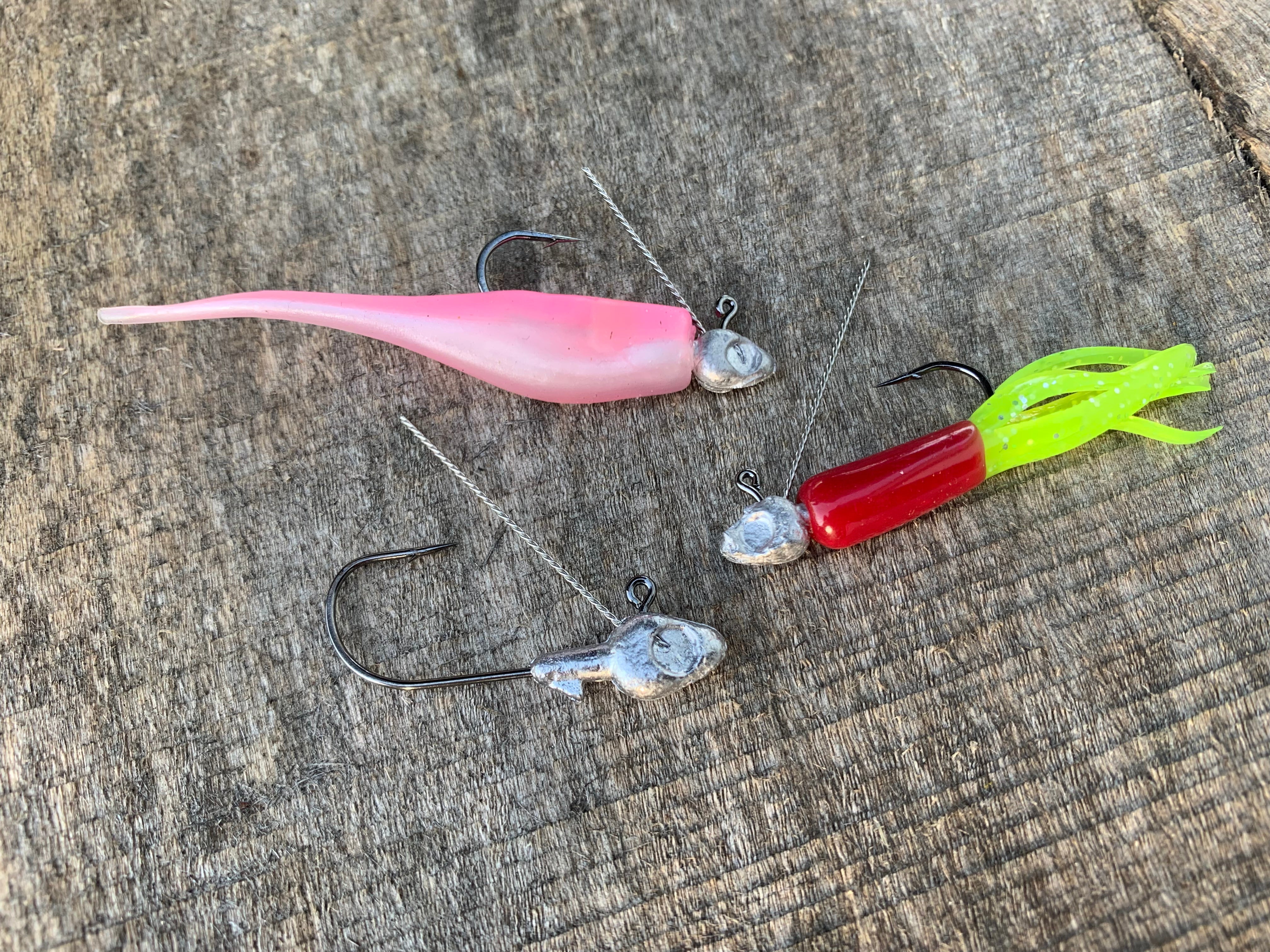 25 Pack 1/24 Weedless Crappie Jig Heads #2 Red Chrome Sickle Hooks